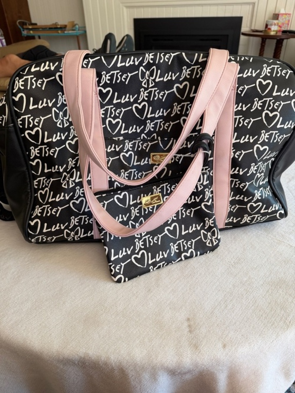 Betsey Johnson Black & Pink 'Luv Betsey' Travel Tote with Matching Pouch